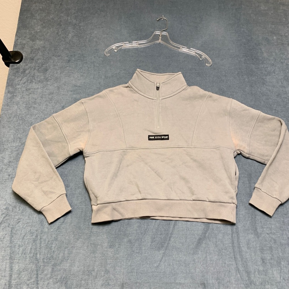 Pink Soda Sport Cropped Sweatshirt Womens XS Gray Long Sleeve Quarter Zip Casual